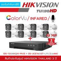 ราคา HIKVISION ชุดกล้องวงจรปิด HD 2 ล้านพิกเซล 8CH iDS 7208HQHI M1 S DS 2CE16D0T LFS 2 8 3 6 mm x 8 กล้องภาพสี 24 ชม มีไมค์ในตัว BY BILLIONAIRE SECURETECH (16881624449)