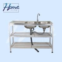 ราคา HOMENINE ซิ้งค์ล้างจาน อ่างล้างจาน สแตนเลส 2หลุม 3ชั้น มีก๊อก (6025320633)