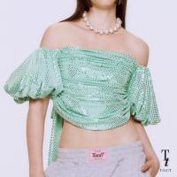 ราคา TandT DORETTA TOP OFF THE SHOULDER PUFF SLEEVES RUCHED DISCO TOP เสื้อเปิดไหล่แขนสั้นทรงพอง เกาะอกรูดย่น ผ้าลายจุดดิสโก้ (20660536194)