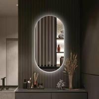 ราคา Bathroom mirror luminous lighting mirror 3 color light adjustment perforated mirror elliptical bathroom touch mirror LED intelligent wall mounted mirror irregular design mirror for hotels (19534244238