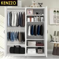 ราคา KENZZO 4 doors ตู้ ตู้เสื้อผ้าไม้ 4 บานประตู 2 บาน ตู้เสื้อผ้าอเนกประสงค์มีราวแขวน2ราวและ 2 ประตู มีขั้นวาง (18924635254)