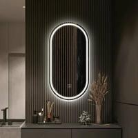ราคา Bathroom mirror luminous lighting mirror 3 color light adjustment perforated mirror elliptical bathroom touch mirror LED intelligent wall mounted mirror irregular design mirror for hotels (19534244241