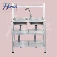 ราคา HOMENINE ซิ้งค์ล้างจาน อ่างล้างจานอลูมิเนียม 2หลุม3ชั้น มีบน เจาะรู มีก๊อก (210646571)