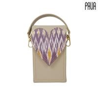 ราคา PAVA MINI HEART Thai Silk Handbag กระเป๋าถือ กระเป๋าสะพาย หนังสีครีม ลายผ้าไหมสีม่วง สายคล้องสีครีม สายโซ่ (21723975268)