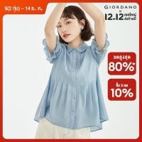 ราคา GIORDANO Women Shirts Acetate Chiffon Lightweight Shirts Crewneck Ruffle Short Sleeve Fashion Casual Pleated Shirts 18343606 (19248481969)