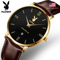 ราคา PLAYBOY นาฬิกากันน้ำผู้ชายของแท้นาฬิกาควอทซ์ลำลองนาฬิกาบางหนังแท้นาฬิกาปฏิทิน 2024 ของขวัญสไตล์ใหม่สำหรับแฟน (19845248862)