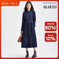 ราคา GIORDANO Women Dresses 100 Cotton Stand Collar Dresses Tie Waist Half Placket Long Sleeve Fashion Casual Denim Dresses 13464765 (22725925869)