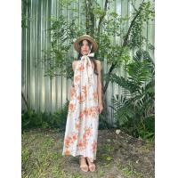 ราคา TuTTi Sophia Floral Printed Halter Neck Dress Free size ทำจากผ้าลินิน ลายดอกสีส้ม พร้อมส่ง (21976309042)