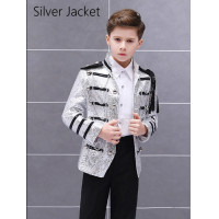 ราคา ชุดเสื้อแจ็คเก็ตผู้หญิงสำหรับเด็กชุดสูทสำหรับเด็กทารกเด็กผู้ชายชุดเสื้อสูทสีเงินสีดำสีแดง (21431297227)