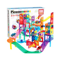 ราคา PicassoTiles 108 Pc 2 in 1 Magnetic Tile Marble Run and Racing Track Building Toy (22878841746)