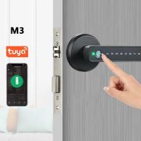 ราคา Tuya Fingerprint Smart Door Lock Password Electronic Lock Tuya APP Remote Unlock Entry Door Knobs Lock for Bedroom Home Easy Install Easy to Use (23048566673)