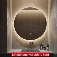 ราคา Intelligent Bathroom Mirror Circular LED Bedroom with Light Adjustable Touch Light 3 color Light Washbasin Illuminated Perforated Wall Mounted Smart Mirror (18381889244)