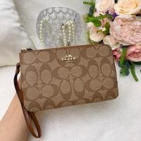 ราคา new style 2024 wallet for women official store authentic original PVC Double zipper wristband Change Coin Purses Pouches F87591 Size 16X10X2cm (22508102795)