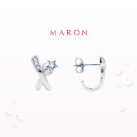 ราคา MARON ของแท้ Feo Stars Cross Earrings เงินแท้925 ชุบ White Gold ต่างหูแป้น พลอยเพทายสีขาว (9115855653)