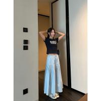 ราคา ซูเซียเวอร์ชันเกาหลีฤดูร้อนทรงหลวมเพรียวบางกระโปรงบานใหญ่สไตล์วันหยุดชายทะเลกระโปรงมีจีบชุดเต้นลีลาศเอวสูง (22530599275)