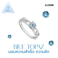 ราคา A CEMI Star Swirl Blue Topaz Ring พลอยแท้ เพทายขาว แหวนพลอยแท้ เพทายขาวแหวนเงินแท้ ชุบทอง 18K (22043526142)