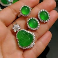 ราคา ชุดพลอยคาลซิโดนีสีเขียวมรกตแบบมีจี้ฝังสีเงินชุดสีเขียวสีฟ้าธรรมชาติหินโมราขาว (21659175697)