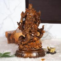 ราคา เทพเจ้ากวนอูยืนถือง้าว เหยียบมังกร พ่นลูกแก้วแดง งานเรซิ่นสีทองพ่นทราย ง้าวลง สูง 12 นิ้ว (20999194760)