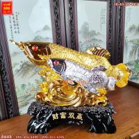 ราคา ถูกที่สุดจำนวนจำกัด ปลามังกรคู่สีเงินทอง ปากคาบเหรียญ เรียกเงินทองและโชคลาภ มีเหลือกินเหลือเก็บ สูง 11 15 นิ้ว (10564325425)