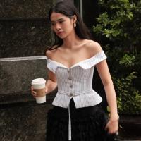 ราคา LUCA STUDIO Pre order 4 Days Celine Top เสื้อเปิดไหล่ ผ้าStriped cotton twill สีขาวดำ ซิปหลัง ตกแต่งกระดุมหัวใจสีเงิน พร้อมเข็มขัดให้ในเซท (22599626818)