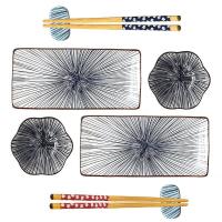 ราคา ชุดจานซูชิเซรามิก8ชิ้นจานเครื่องลายครามสไตล์ญี่ปุ่นภาชนะใส่อาหารที่ใส่ซอสถั่วเหลือง CZY BS1011ที่วางตะเกียบ Menber YXk (19705193556)