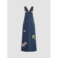 ราคา Cider Denim Embroidery Floral Pocket Buckle Up Maxi Dress (22787306305)
