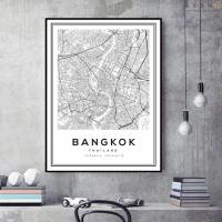 ราคา Black and white Bangkok map Nordic Thailand city map wall art printing images posters and canvas paintings for living room home wall art decoration murals customizable (10652230841)