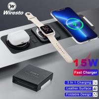 ราคา Wiresto แท่นวางเครื่องชาร์จแบตเตอรี่ไร้สายแม่เหล็กแบบ3 In 1แท่นชาร์จแบบไร้สาย15W พับได้แท่นแท่นชาร์จแม่เหล็กสถานีชาร์จแบบรวดเร็วไร้สายสำหรับ iPhone Watch Airpods (19932312175)