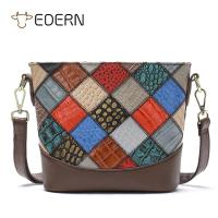 ราคา EDERN กระเป๋าสะพายไหล่หนังแท้สำหรับผู้หญิงกระเป๋าสลิงทรงโบฮีเมียนกระเป๋าสะพายข้างการเย็บปะติดปะต่อกันสีสันสดใสแฟชั่นกระเป๋าทรงถังหนังวัวผู้หญิง (19677007895)