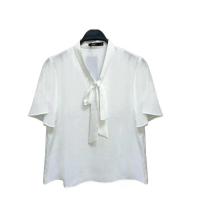 ราคา G2000 เสื้อเบลาส์แขนสั้นสีขาว เสื้อผ้าชีฟองผูกโบว์ด้านหน้าสำหรับใส่ทำงาน (23053537624)