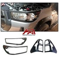 ราคา light cover ครอบไฟหน้า ครอบไฟท้าย TOYOTA REVO 2020 2023 ดำด้านโลโก้แดง (17858391299)