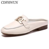 ราคา Cdfhwun รองเท้าแตะหนังสำหรับผู้หญิงรองเท้าสตรีแบบครึ่งเท้ารองเท้าแตะส้นเตี้ยสายเดี่ยวแฟชั่นสำหรับผู้หญิงใส่กลางแจ้ง (8443097536)