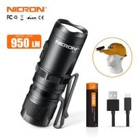 ราคา NICRON 10W 950lumen Mini Pocket ไฟฉาย LED usb Led Light 6 โหมดไฟฉายกันน้ำ Type c ชาร์จใหม่ได้ ายสำหรับ Out ประตู EDC B11 (973370245)
