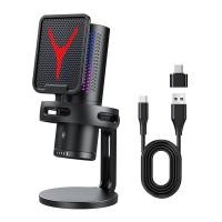 ราคา Gaming Microphone Professional Condenser Microphone RGB USB Wired Mic for PC Laptop Computer Podcast Gamer Karaoke (22929938700)