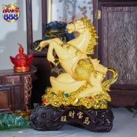 ราคา ม้า ม้าเดี่ยว ยกขาบนก้อนทอง ฐานเพรชพลอย เขียวแดง งานเรซิ่นพ่นทรายทอง ขนาด 11 นิ้ว (22236493501)