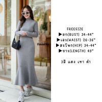 ราคา ส่งฟรี พร้อมส่ง Favorite เดรสไหมพรมแขนยาวคอปีน ทรงบอดี้คอน ดีเทลระบายชายหางปลา CADIGAN NISTA (23093383547)