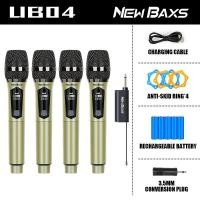 ราคา NewBaxs UB01 UB02 UB04 ไมโครโฟนไร้สาย 2 ไมโครโฟนแบบใช้มือถือ 50M ระยะทางรับ UHF FM Cyclic ชาร์จไม่มีการรบกวน KTV เวทีวงดนตรีป microphone (21053480137)