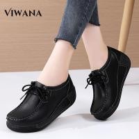 ราคา VIWANA รองเท้าส้นตึกสำหรับผู้หญิง5ซม ส้นผู้หญิงหนังแท้สีดำรองเท้าสลิปออนลำลองสไตล์เกาหลีนุ่มพื้นรองเท้าส้นหนาสำหรับผู้หญิงพลัสไซส์41ส้นตึกรองเท้าผู้หญิง3 2 (21492375294)