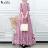 ราคา HijabFab ZANZEA ชุดมุสลิมสำหรับผู้หญิงเดรสชุดกระโปรงยาว Abaya คอกลมแขนยาวพิมพ์ลายดอกไม้สำหรับชุดเดรสทรงเอ (20321450125)