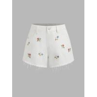 ราคา Cider Denim Mid Rise Floral Embroidery Wide Leg Shorts (22200434153)