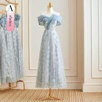 ราคา ชุดสาวต้อนรับงานแต่งงานสีน้ำเงิน ชุดเจ้าสาวสไตล์ฝรั่งเศส ชุดราตรีผู้หญิง ชุดแฟชั่นประจำวัน ชุดกระโปรงยาว แขนสั้น ชุดราตรี (20815329543)