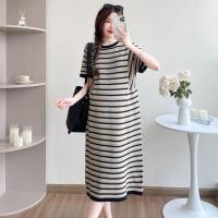 ราคา 2024 Maternity Summer Dress New Dress Round Neck Striped Fashion Maternity Dress Western Style Pregnant Women Long Length Nursing T Shirt (23092629475)