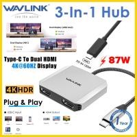 ราคา Wavlink USB C to Dual 4K HDMI 3 in 1 Display Adapter Dual HDMI 4K 60hz พร้อมการชาร์จ PD 87W สําหรับ Windows Mac OS Linux Android iPad Pro Type C Docking Station ต้องใช้โหมดสํารองข้อมูล DP (8444590575)