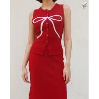 ราคา CUPPA RIBBON Vest Top 3 สี เสื้อแขนกุดไหมพรม ทอลายโบว์ ผ่าหน้า มีกระดุม เนื้อผ้านุ่ม ใส่สบาย (23317623804)