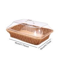 ราคา ถาดผลไม้อบแห้งตะกร้าสะเด็ดน้ำผักตะกร้าขนมปังหวายปลอมที่มีฝาครอบฝุ่นอะคริลิคตะกร้าสานฝาอะคริลิกทรงรี (22495977205)