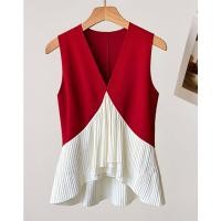 ราคา เสื้อกั๊กสีแดงคอวีสไตล์ฝรั่งเศสหรูหรา เสื้อเชิ้ตแขนกุดทรงสลิมฟิตสำหรับผู้หญิงไซส์ใหญ่ แฟชั่นฤดูใบไม้ร่วง ฤดูหนาว (22923661467)