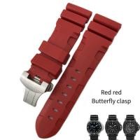 ราคา ยางธรรมชาติซิลิโคน24มม 26สายนาฬิกาเอ็มเอ็มสำหรับ Panerai ใต้น้ำ Luminor PAM สีดำสีน้ำเงินสายรัดสีส้มแดงผีเสื้อ (20936274164)