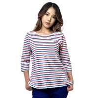 ราคา PORTLAND เสื้อยืดลายริ้ว แขน 3 ส่วน สีขาว 3 4 Sleeves Striped T Shirt White (23176035941)