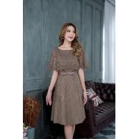 ราคา เดรสออกงาน เดรสทำงาน เดรสลูกไม้คลุมไหล่แต่งเข็มขัดผ้า ทรงเอ สีน้ำตาล สีชมพู สีเทา สวยมากค่ะ M 3XL (17445526748)