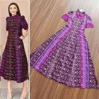 ราคา ชุดเดรสผ้าไทยลายวิจิตร เดรสใส่ออกงาน เดรสลายไทยสวยๆ (21312409618)